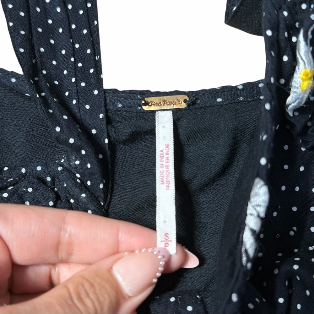 Free People Black Polka Dot Midi Dress with White Floral Accents - Picture 5 of 9